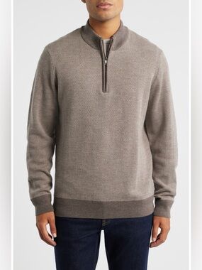 Robert Barakett Grant Merino Wool Quarter Zip Sweater Oatmeal Men’s M NWOT